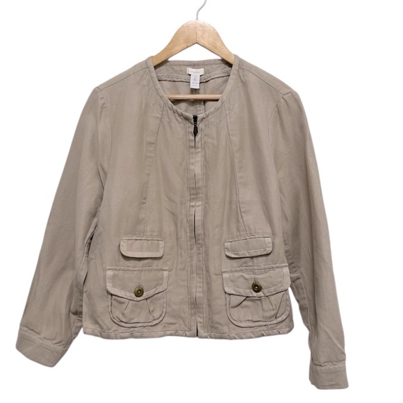 CHICO’S Adrena Zip Up Easy Street Linen Blend Lightweight Jacket Size 2 / Large - Picture 1 of 10